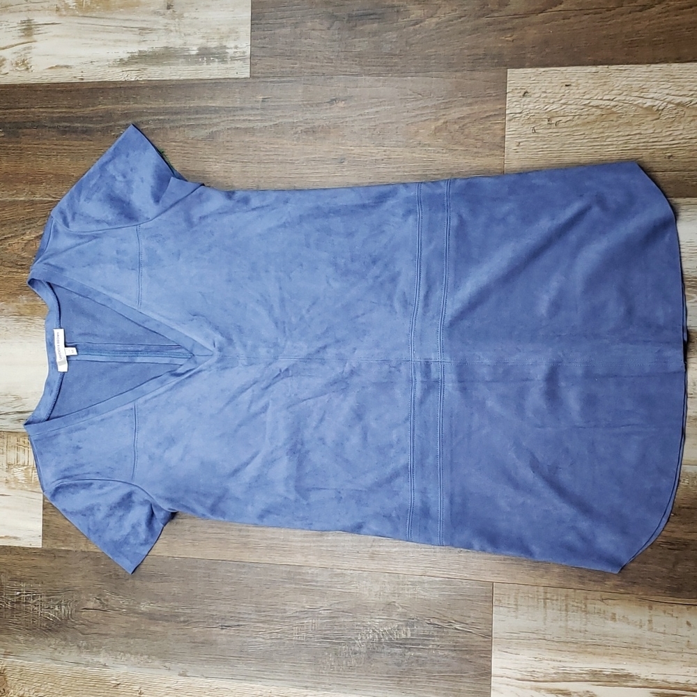 Lavender Brown Periwinkle Faux Suede Mini Dress Tunic Style Size XS